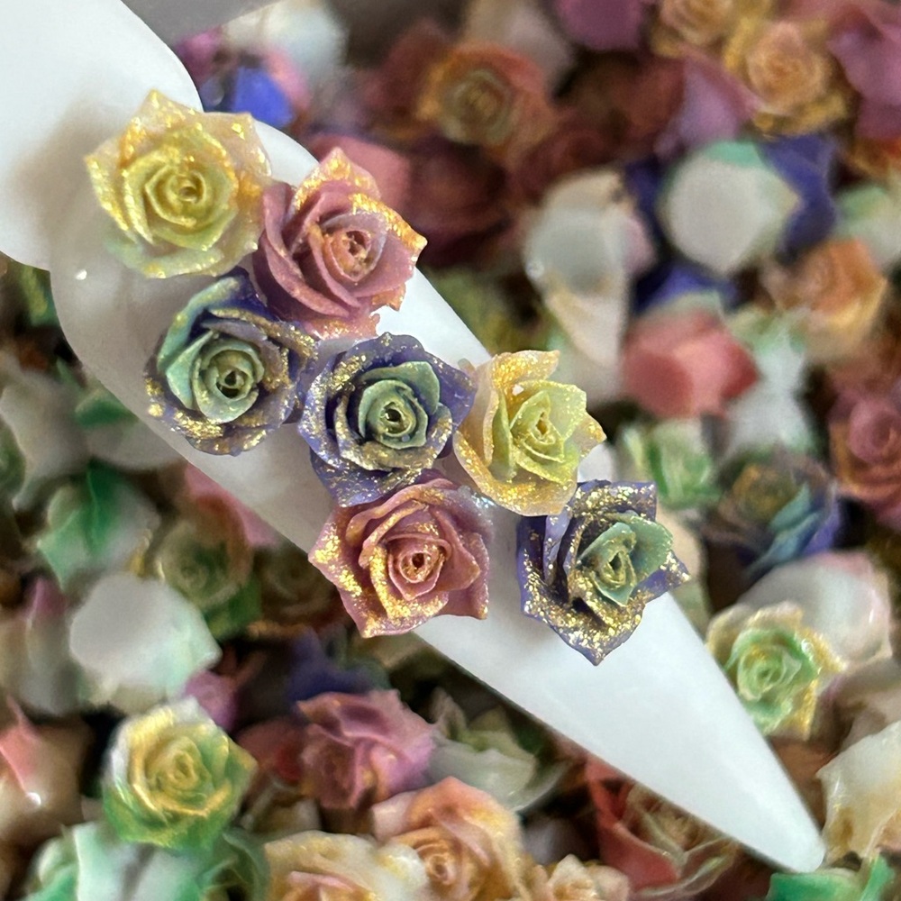 Colorful Glitter Rose Nail Art Decorations